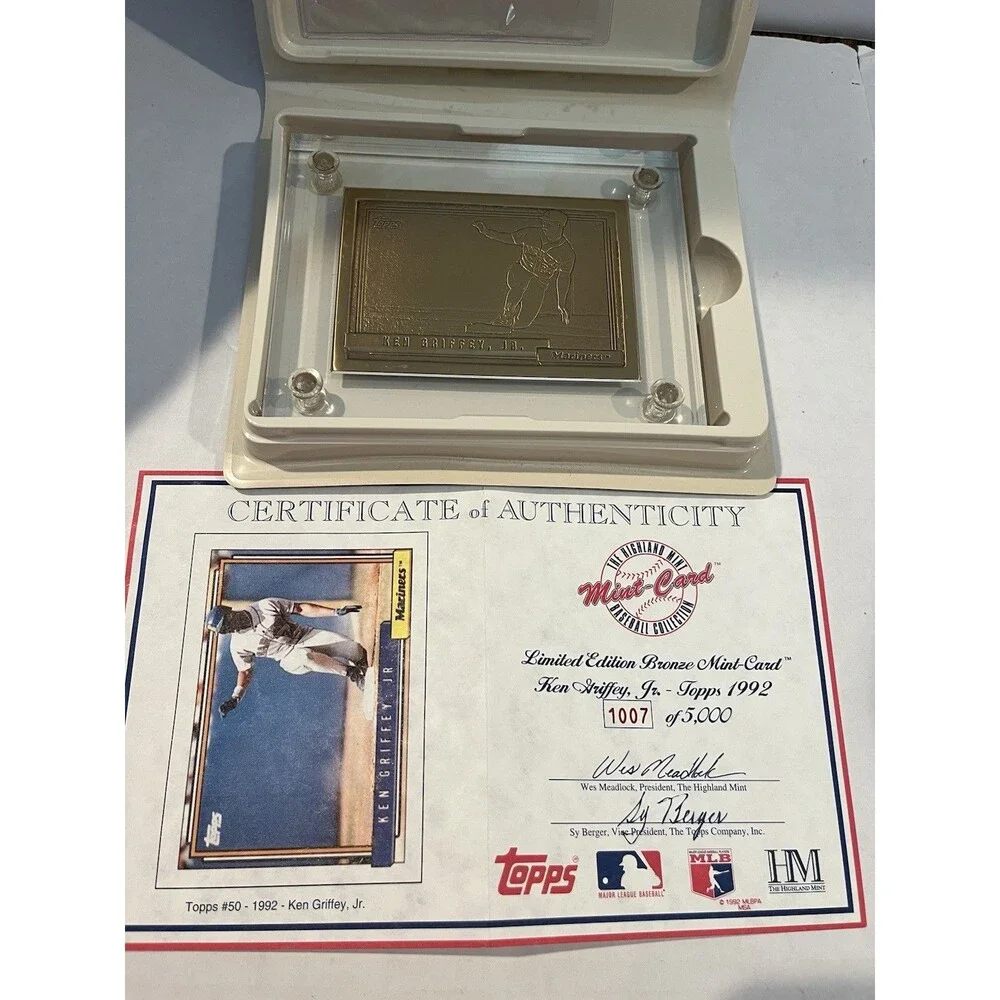 1992 Topps Ken Griffey Jr Highland Mint Solid Bronze Card #1007/5000 COA Case